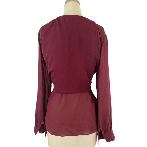 Habitual Womens S Burgundy Red Blouse Sheer Button Front Tie Front Blouse NEW - Picture 1 of 2